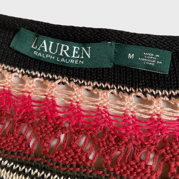 Lauren Ralph Lauren Multicolor Striped Open Knit Sweater Women's Size M Preppy - Picture 15 of 16